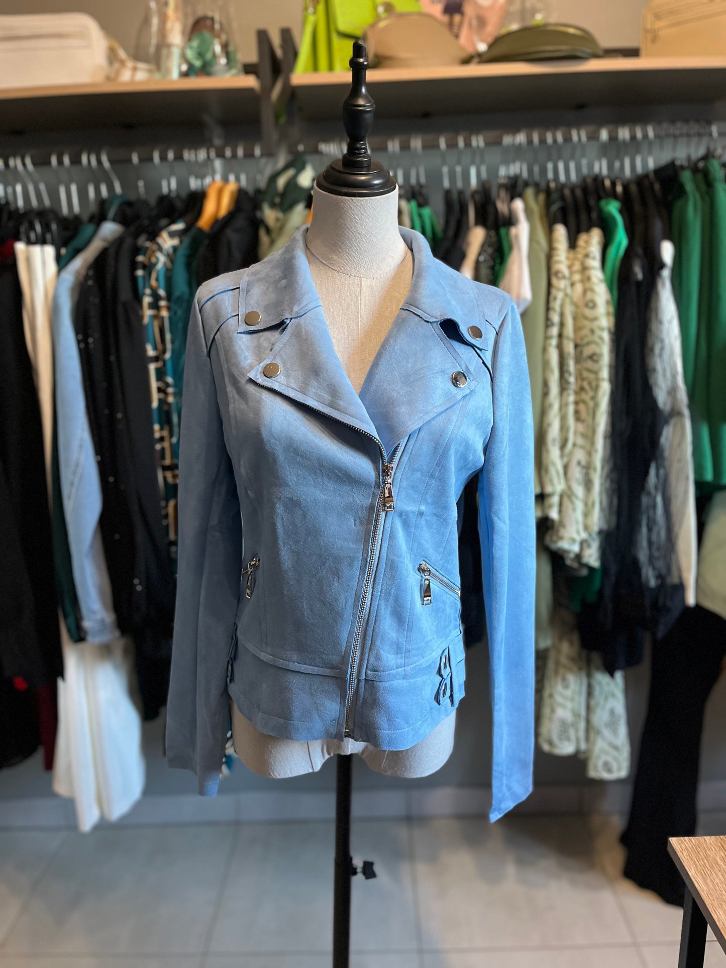 Veste suedine bleu