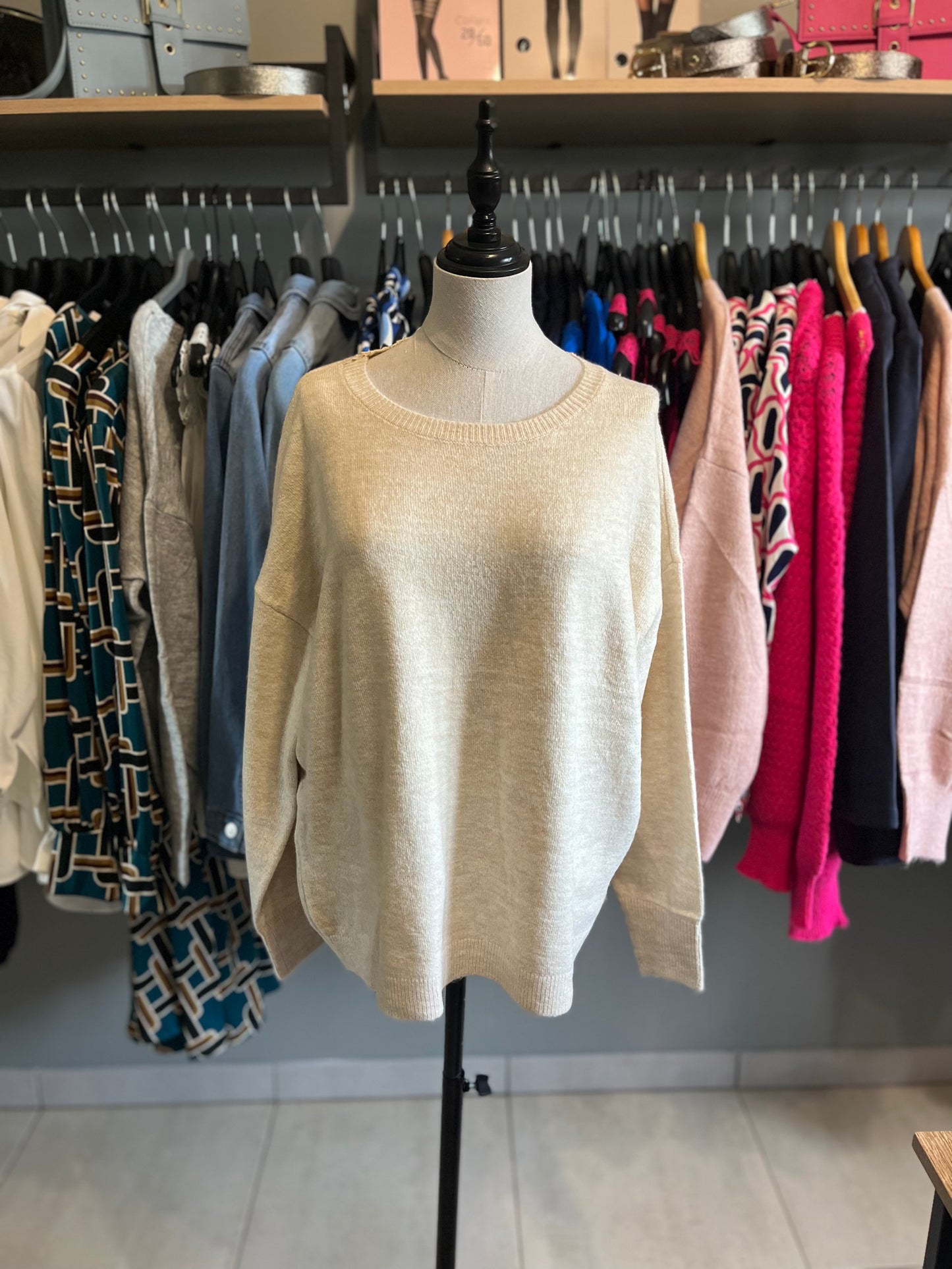 Pull dentelle beige