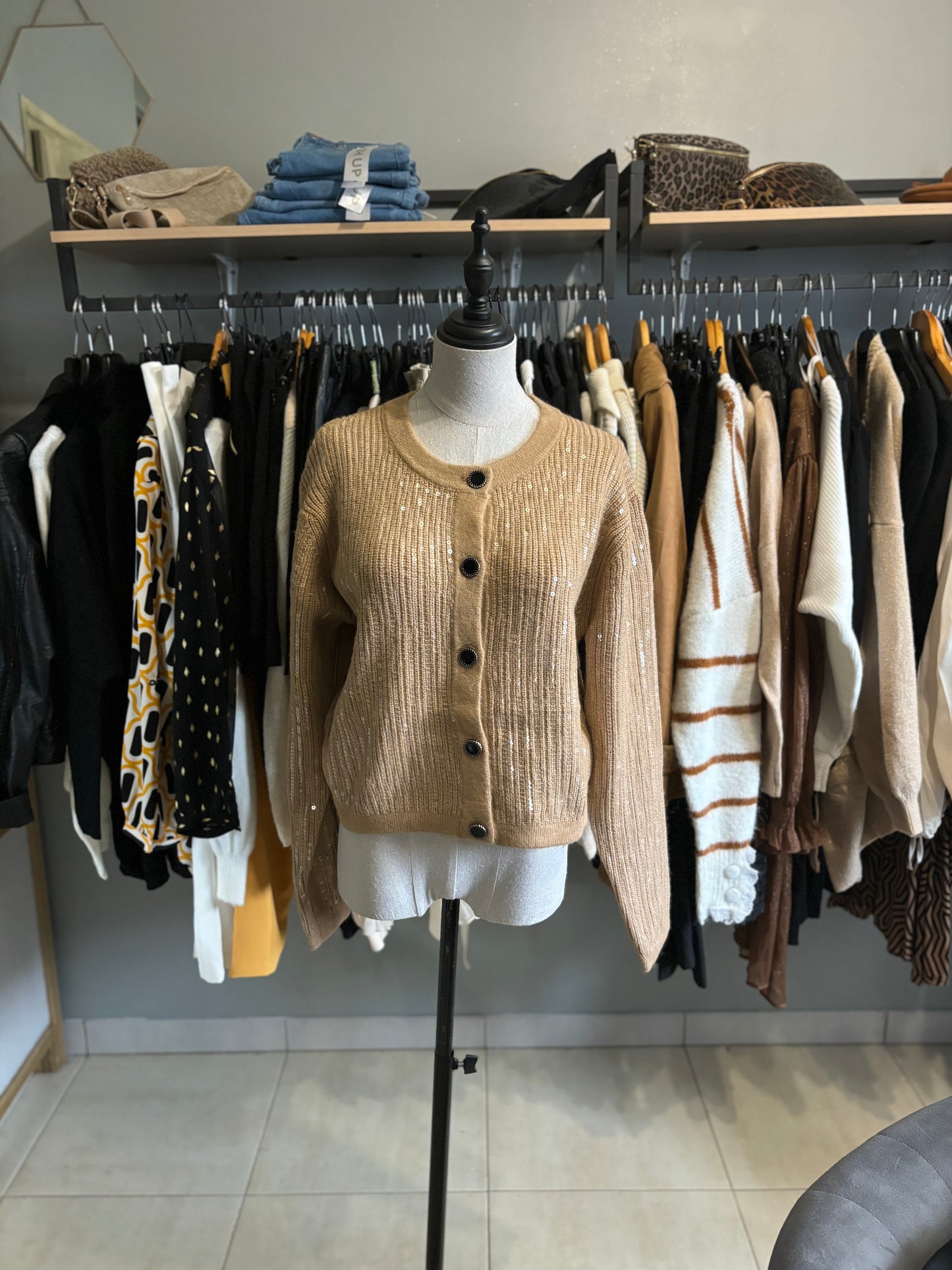 Veste/Gilet sequin camel