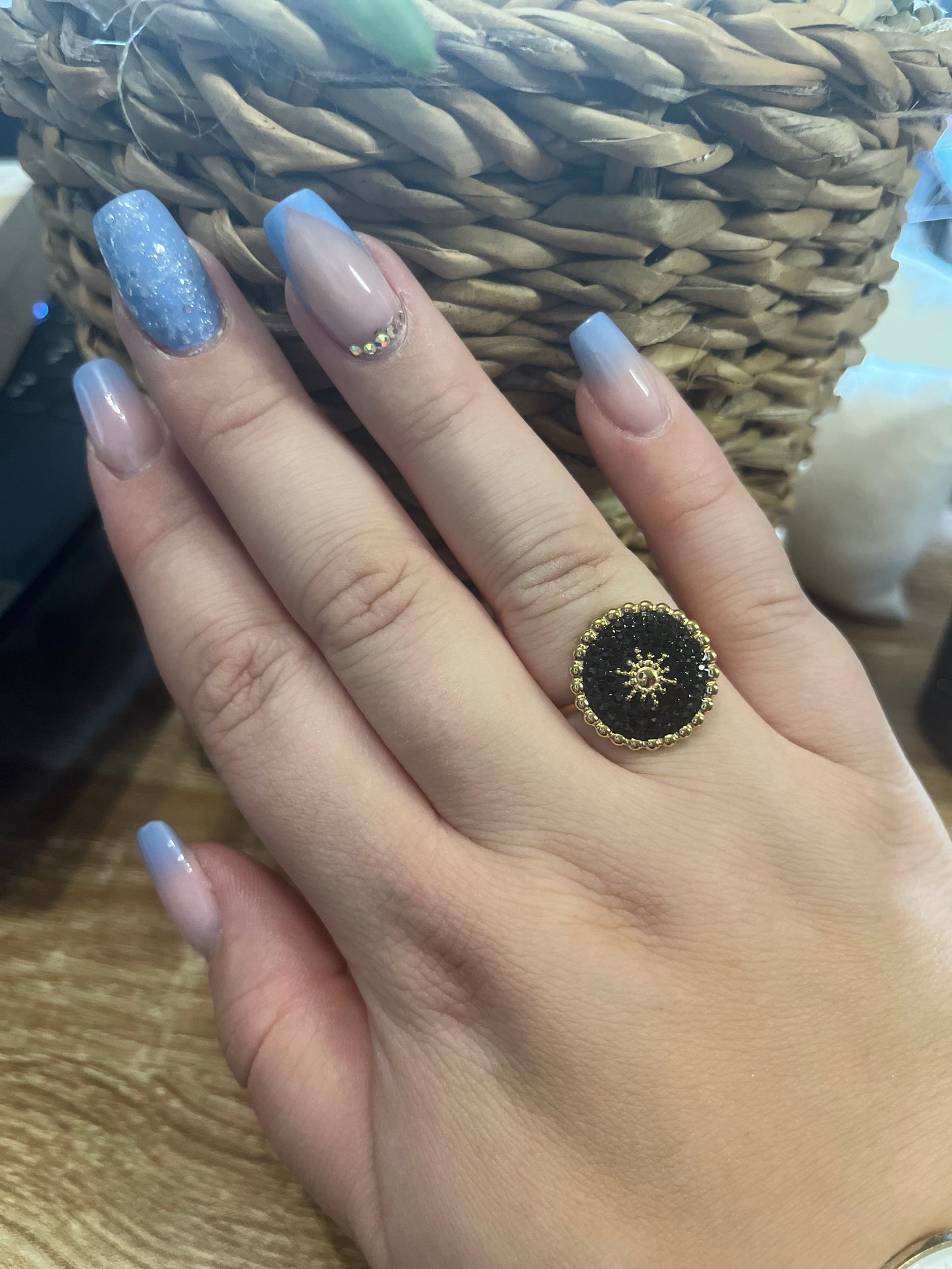 Bague Noir mini soleil
