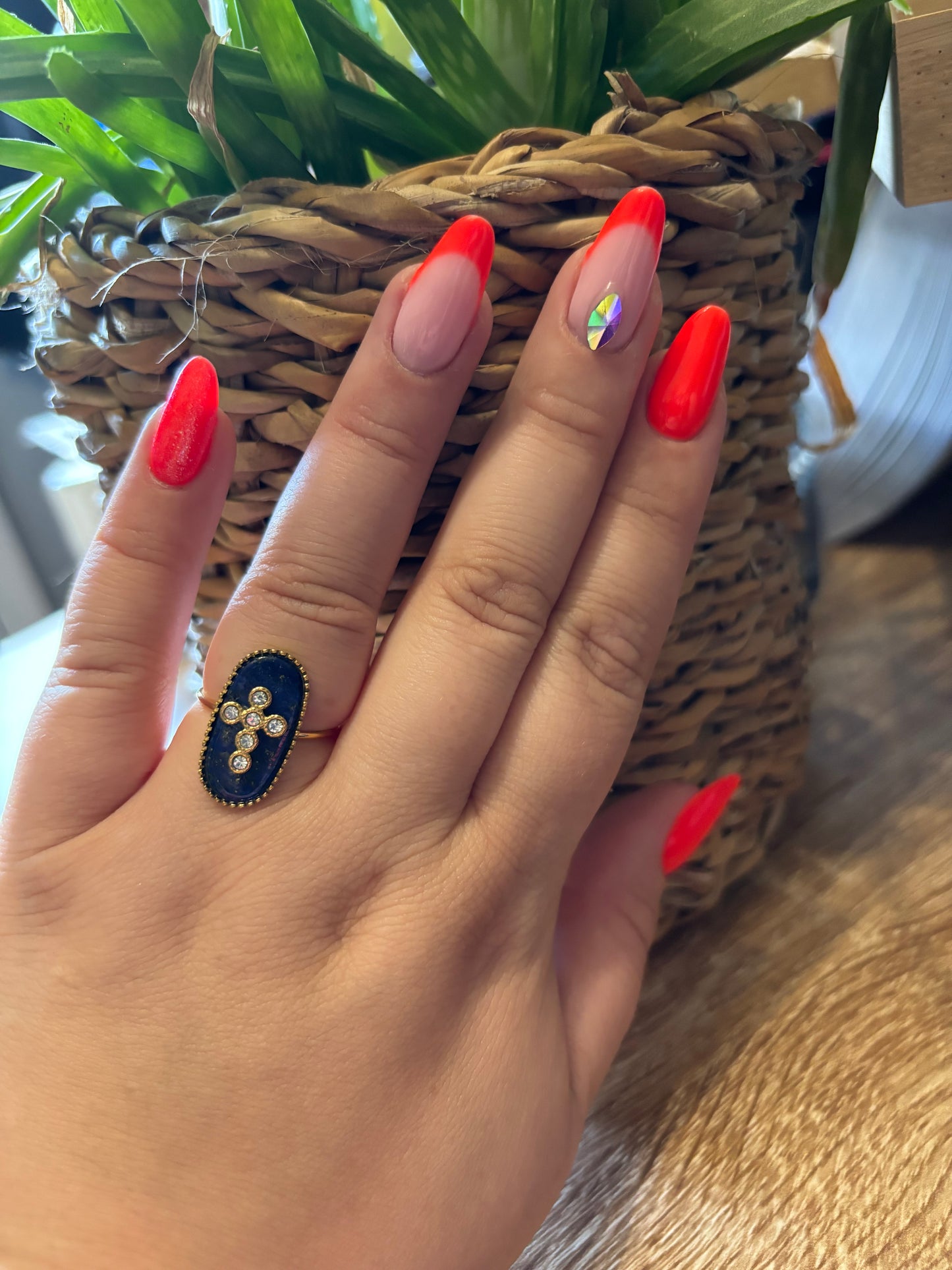 Bague croix bleu marine