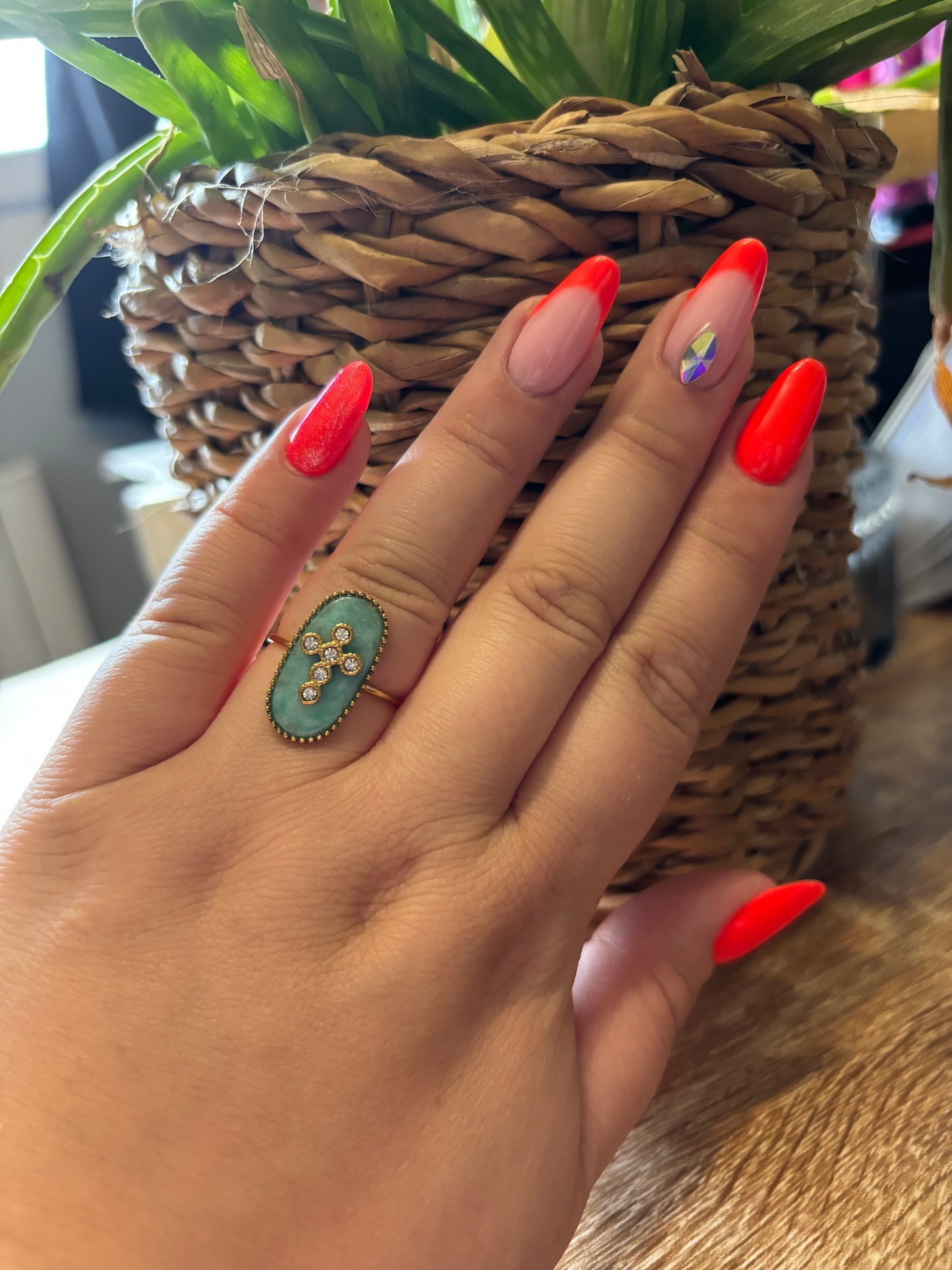 Bague croix turquoise