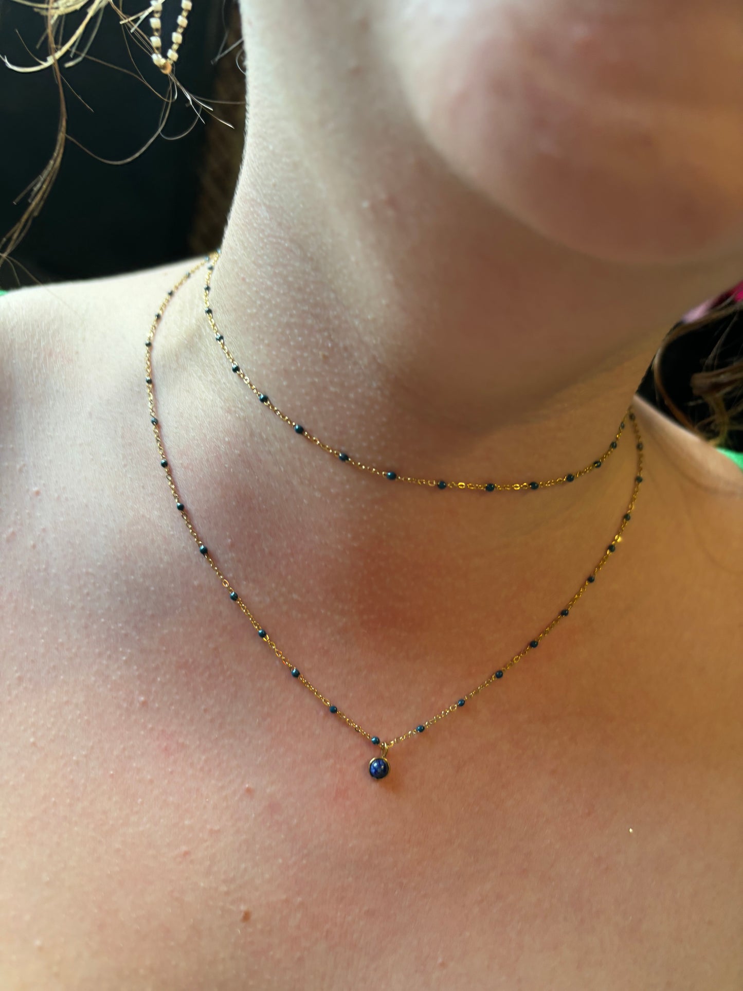 Collier double bleu marine