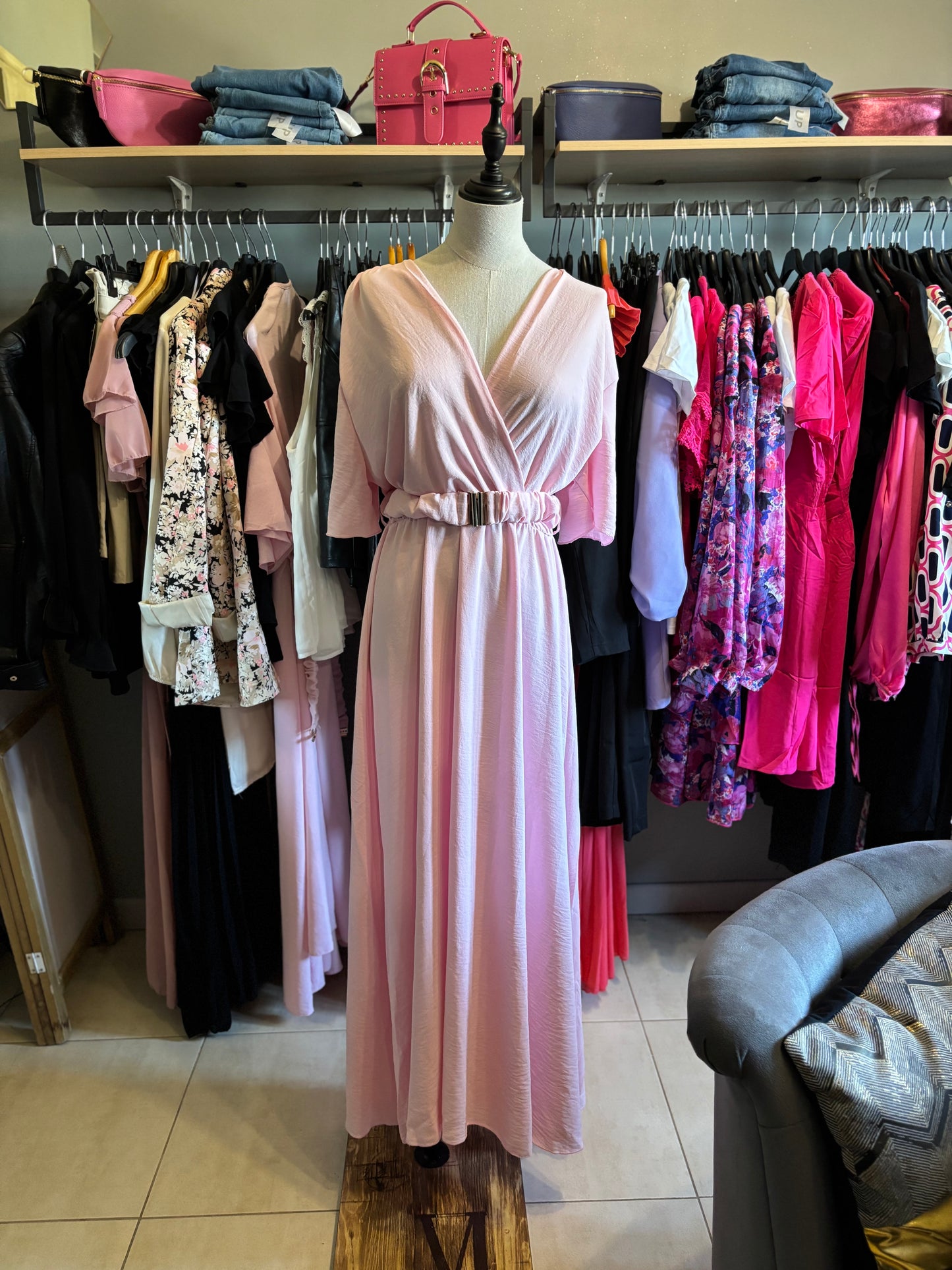 Robe longue rose