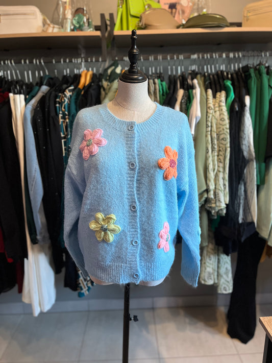 Gilet bleu fleur