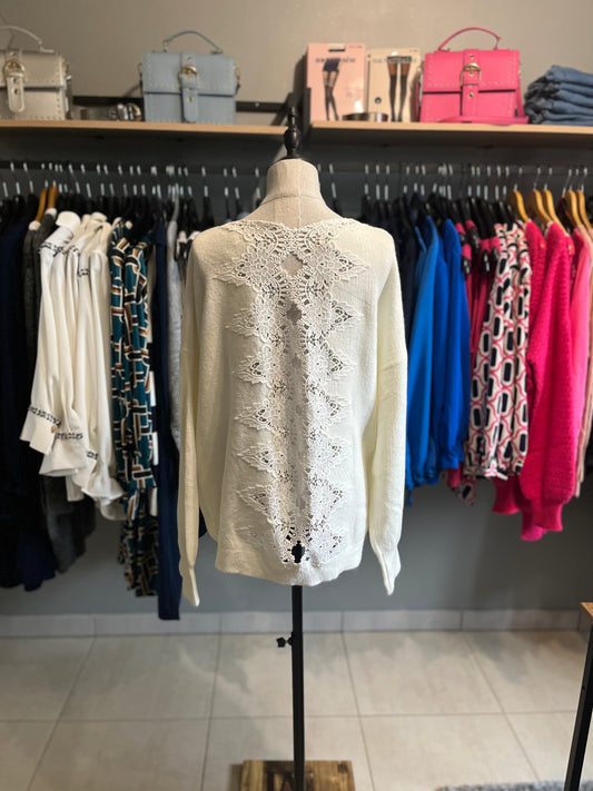 Pull dentelle blanc