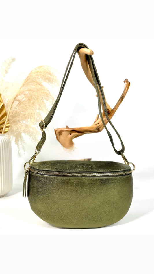 Sac sacoche kaki brillant